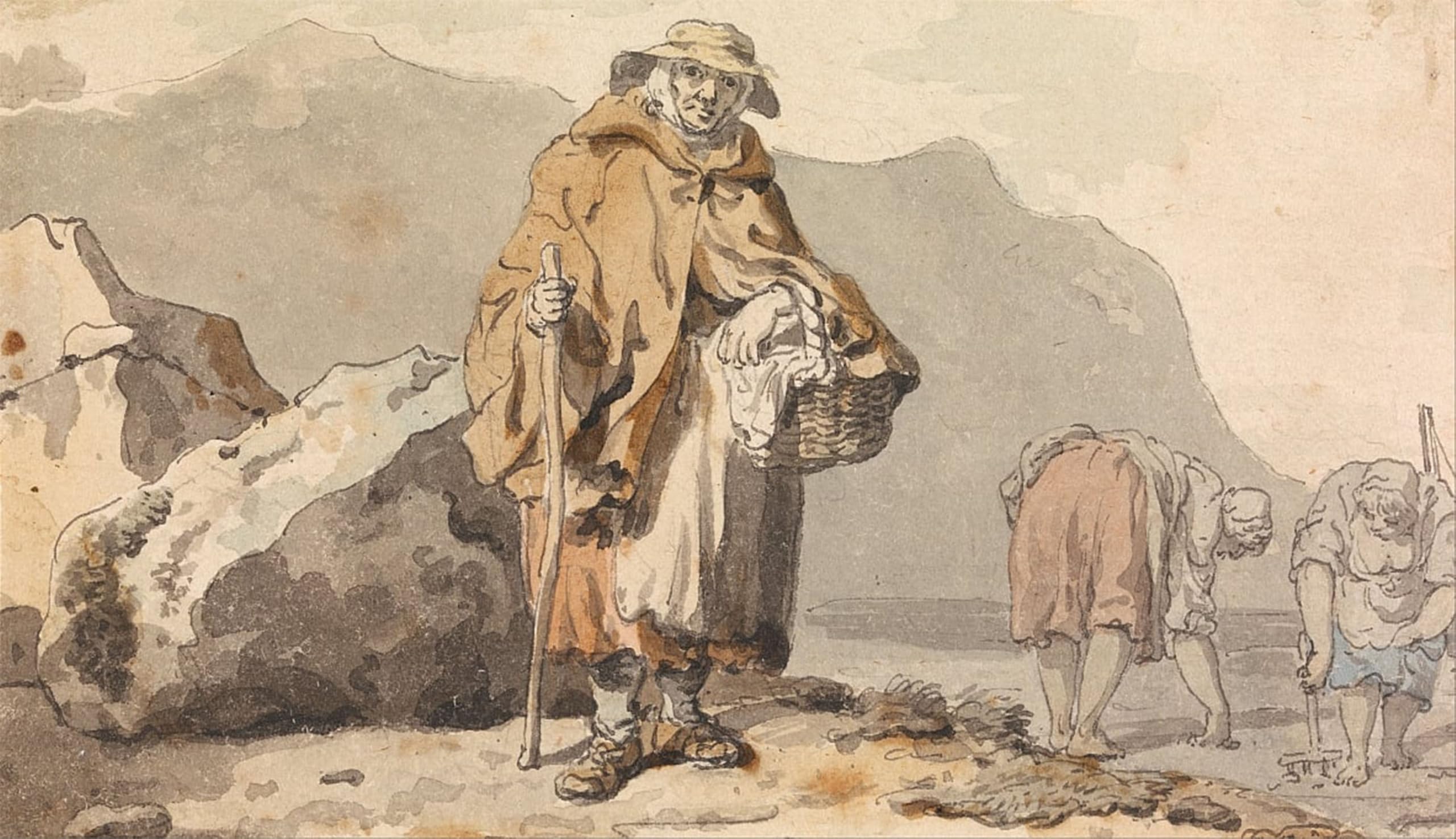 Serendipitp Women's No Frame Vintage Picture Print On Canvas Wall Art Poster An Old Fisherwoman With Two Digging For Bait By Wheatley Artwork Print Poster For Wall Decor 60X90cm