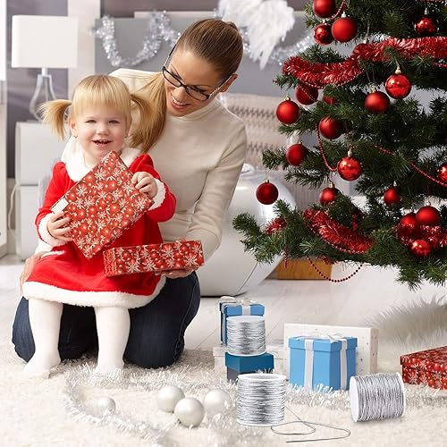 Miniatura 6 de 2 rollos de cordones elásticos metálicos, cinta metálica de oropel para hacer manualidades, envoltura de regalos, 0.039 in, 55 yardas