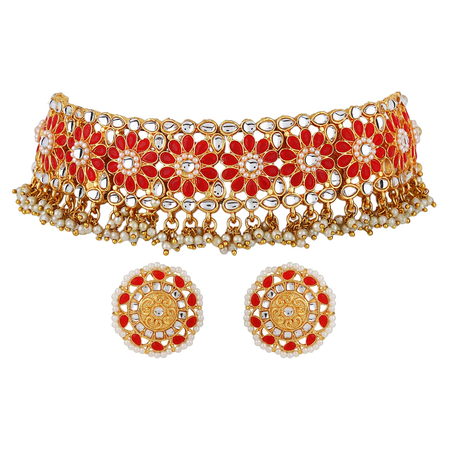 Shining Diva Fashion Latest Stylish Fancy Choker Traditional Pearl Kundan Necklace Jewellery Set for Women (12808s), Red (B09KXGG428) Amazon Price History, Amazon Price Tracker