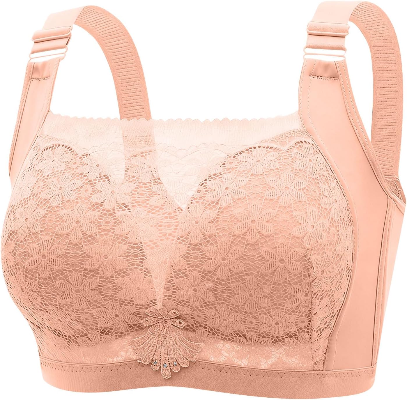 Womens Plus Size Wireless Lace Bra Wide Adjustable Straps Comfort Support V Neck Bralette Push Up Full Coverage Bras
