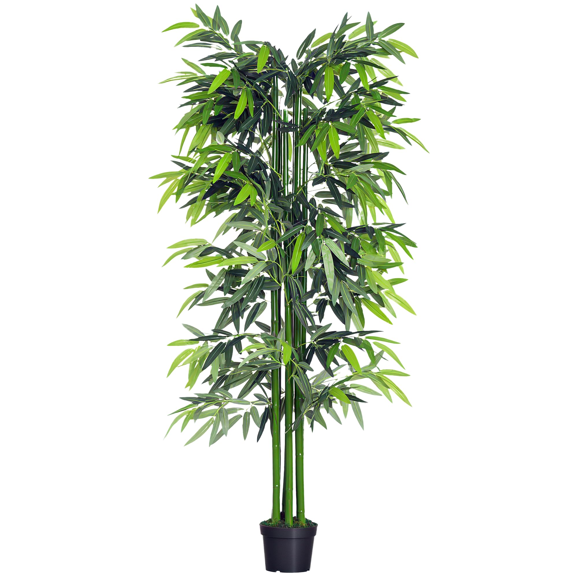 Outsunny Bambou Artificiel XXL 1,80H m Arbre Artificiel Feuilles denses réalistes Pot Inclus Noir Vert