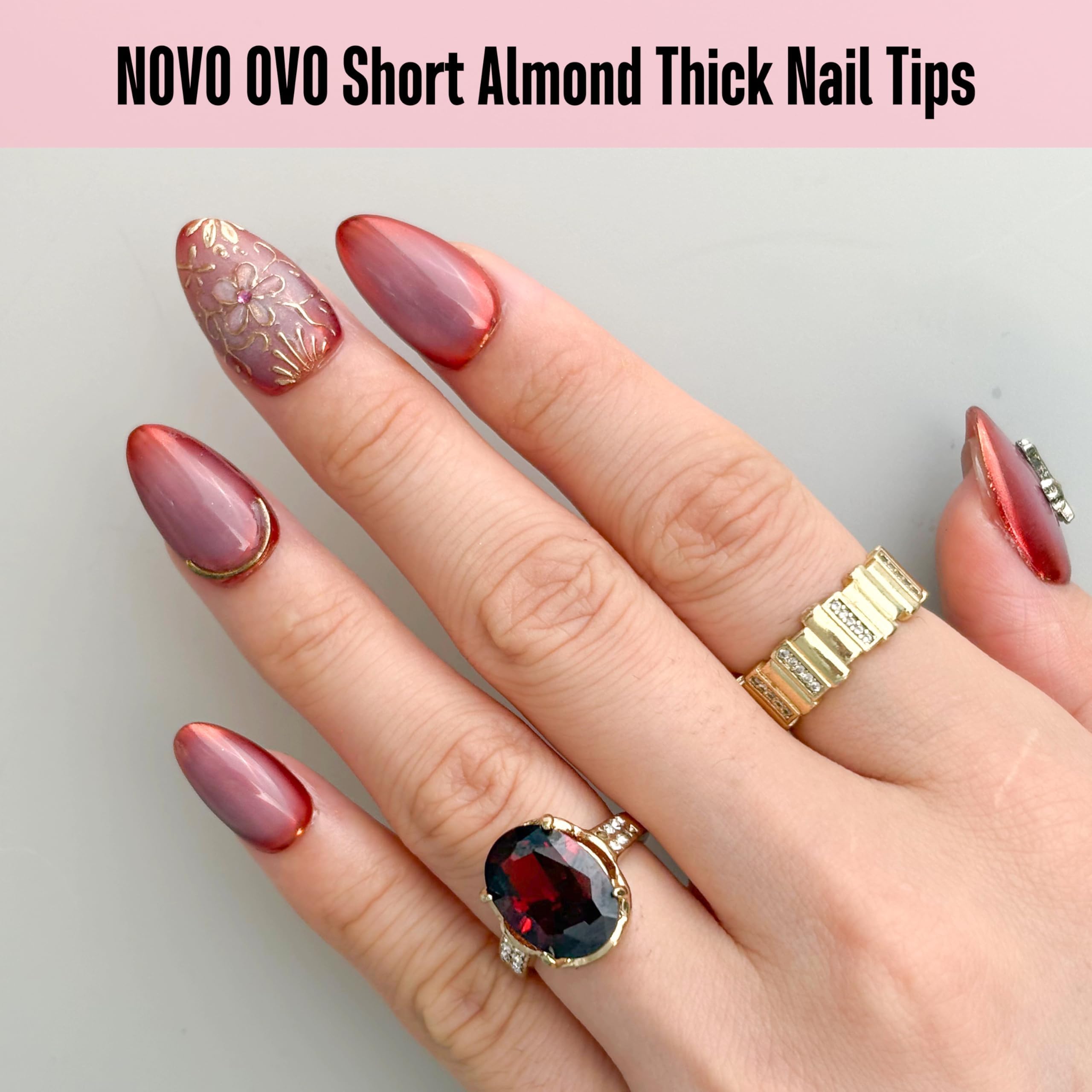 Amazon | NOVO OVO Short Almond Nail Tips, Extra Thick Full Cover