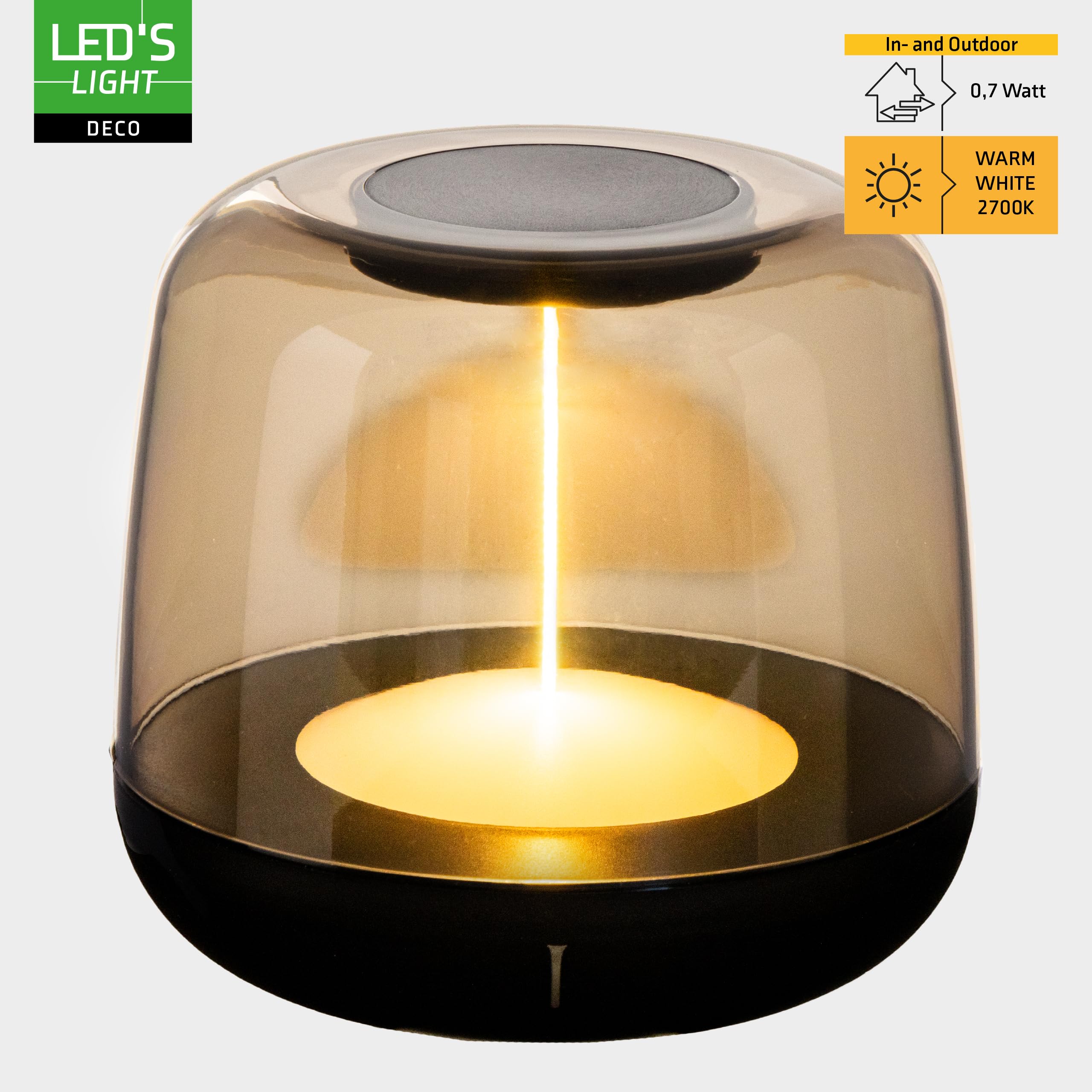 LED's light LED-Tischlampe mit Akku 2700K Warmweiß & RGB – Touch-Dimmer, USB-C, IP44, Rauchglas – Stimmungslicht für Innen & Außen