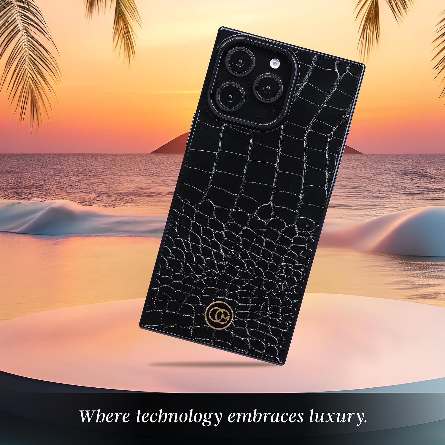 COCOMII Rectangle Case for iPhone 14 Pro Max, Compatible with MagSafe, Black Crocodile Leather