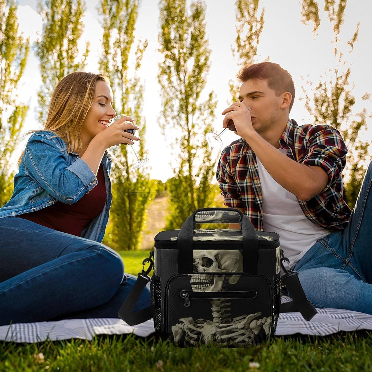 Camping Ice Pack, A Skeleton Print Cooler Bag, 22.5L Large Capacity Insulated Lunch Tote Bag for Outdoor, Picnic, BBQ, Travel, Work