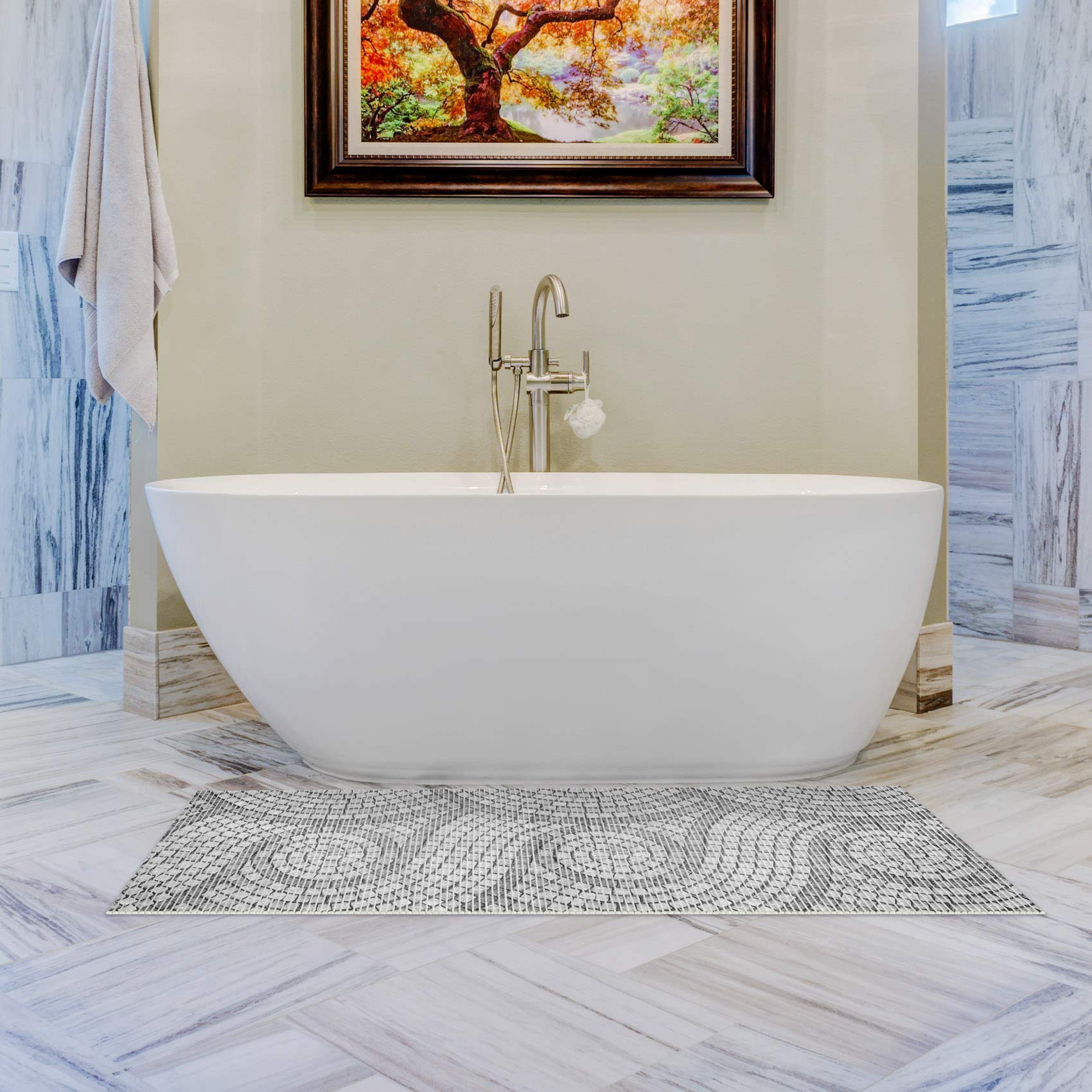 ANRO Weichschaummatte Badematte Bad Dusche WC Vorleger Teppich Antirutsch Badläufer Mosaiksteine Grau 1000x65cm (10m)