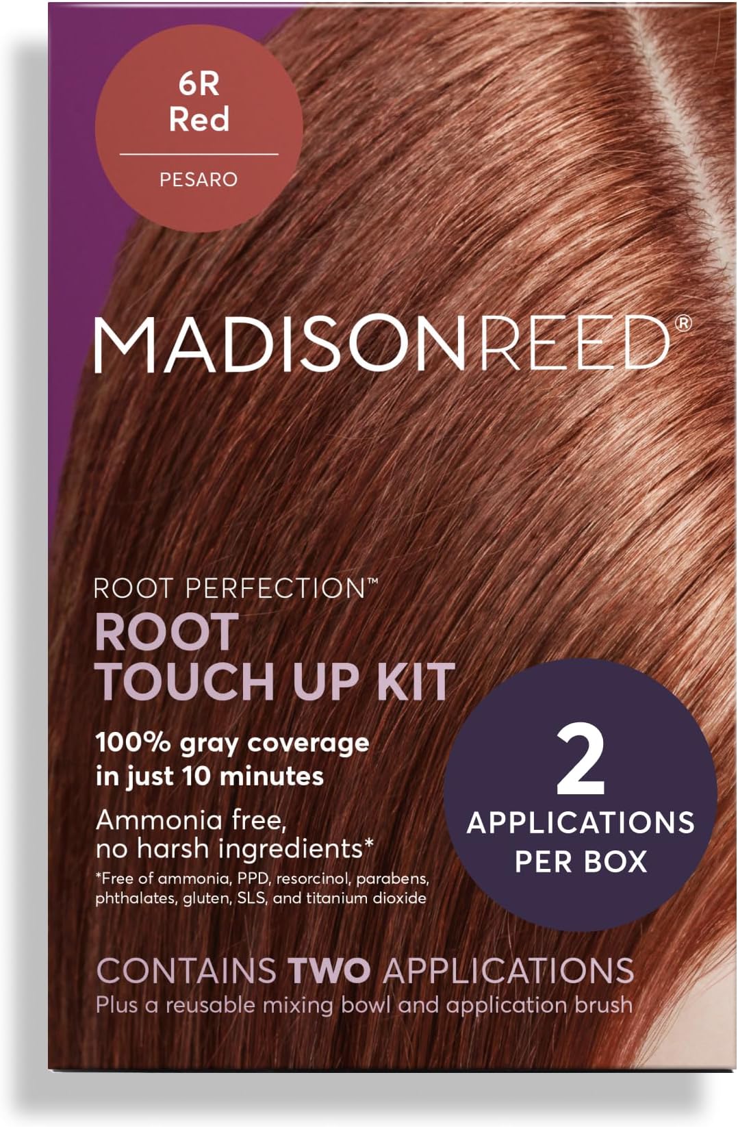 Madison Reed Root Perfection Permanent Root Touch Up, Red 6R Pesaro, 10 Minutes for 100% Gray Root Coverage, Ammonia-Free Hair Dye, Two Applications