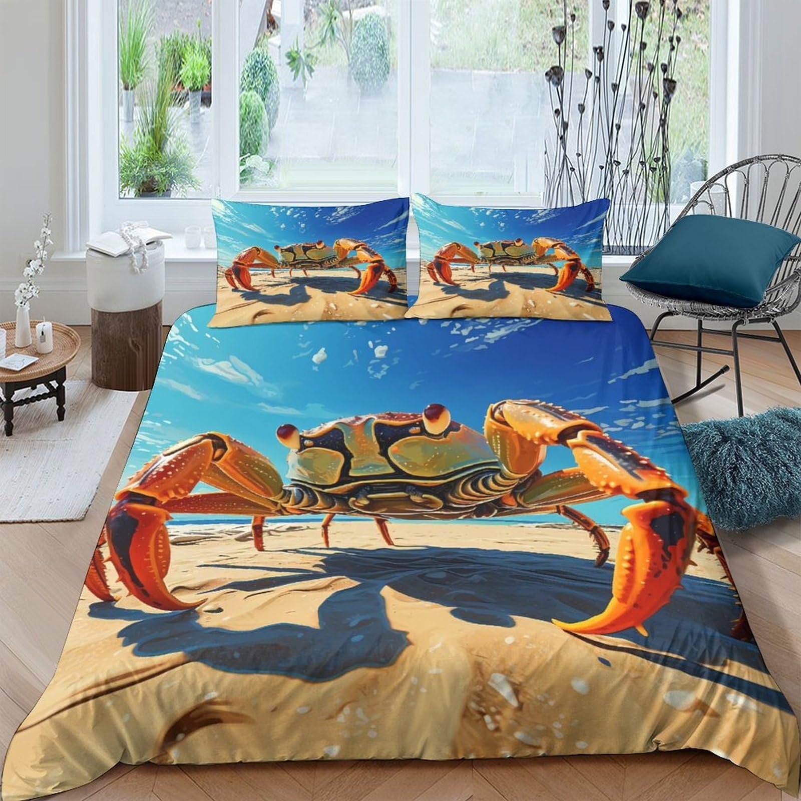 Ctjqhvkz Style-1 3D Printed Beach Crab Fitted Sheet Microfiber Sand Ocean Mattress Cover Non-Slip Easy Care Bedroom Decor Single（135X200cm）