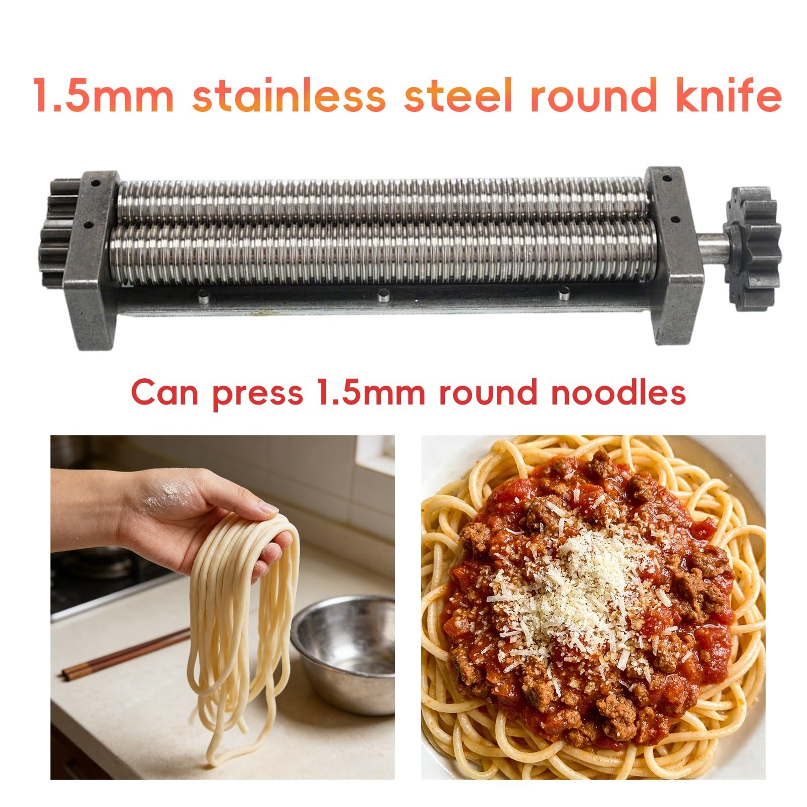 Elektryczna maszyna, maszyna do ciasta ze stali nierdzewnej, do ciasta spaghetti, usuwania zmarszczek, tireta, ręczna maszynka do makaronu ze stali nierdzewnej 0,1-20 mm (1,5 mm okrągły nóż)