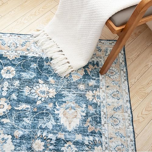 Miniatura 2 de Carvapet Alfombra bohemia con estampado floral y vintage de 3 x 5 pies, lavable para interiores con parte trasera antideslizante, para sala de