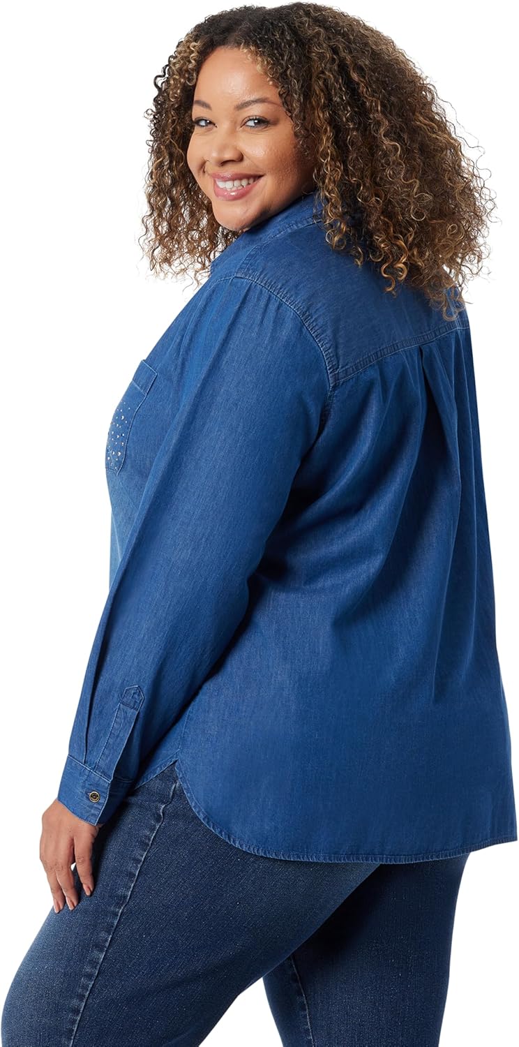 Gloria Vanderbilt Womens Larissa Single Chest Pocket Button Down Long Sleeve Shirt Plus - Image 2