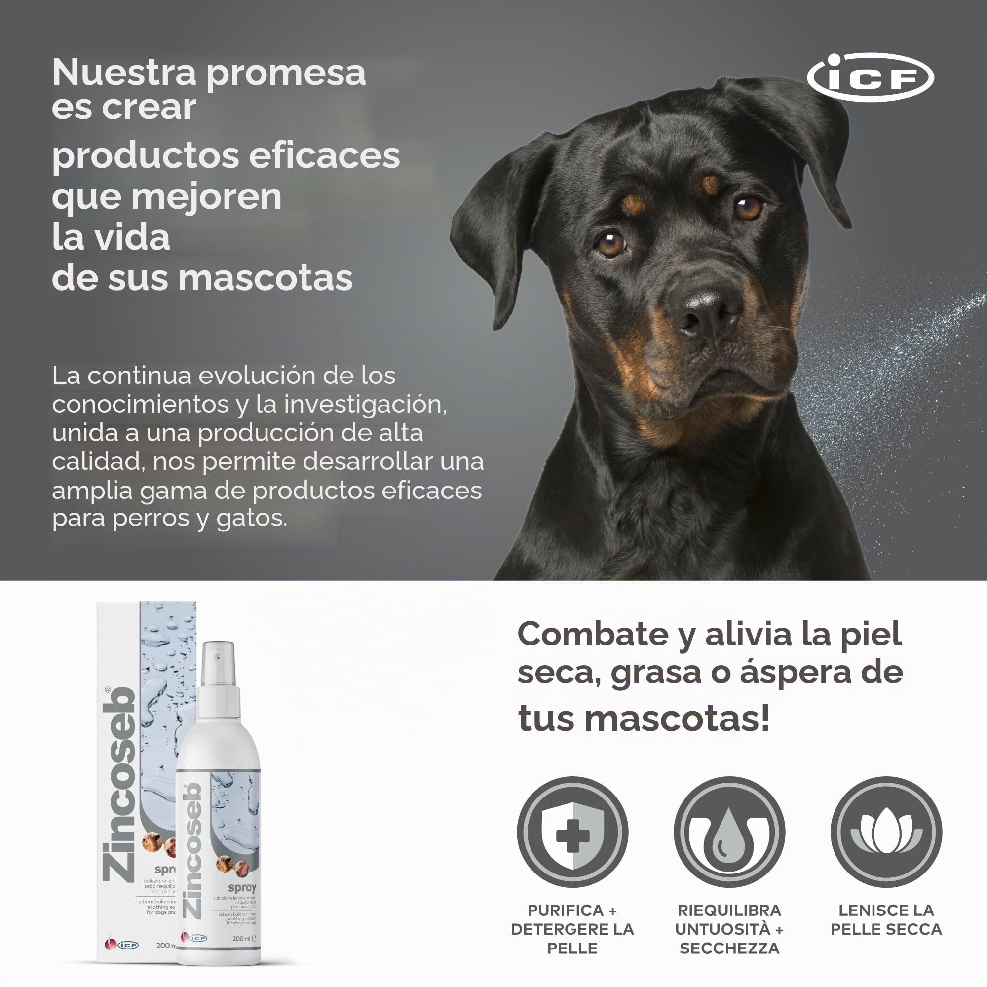 ICF Cif Zincoseb Cão Gato Spray 200 ml artigo para o seu Animal de estimação, Preto, Normal, 200