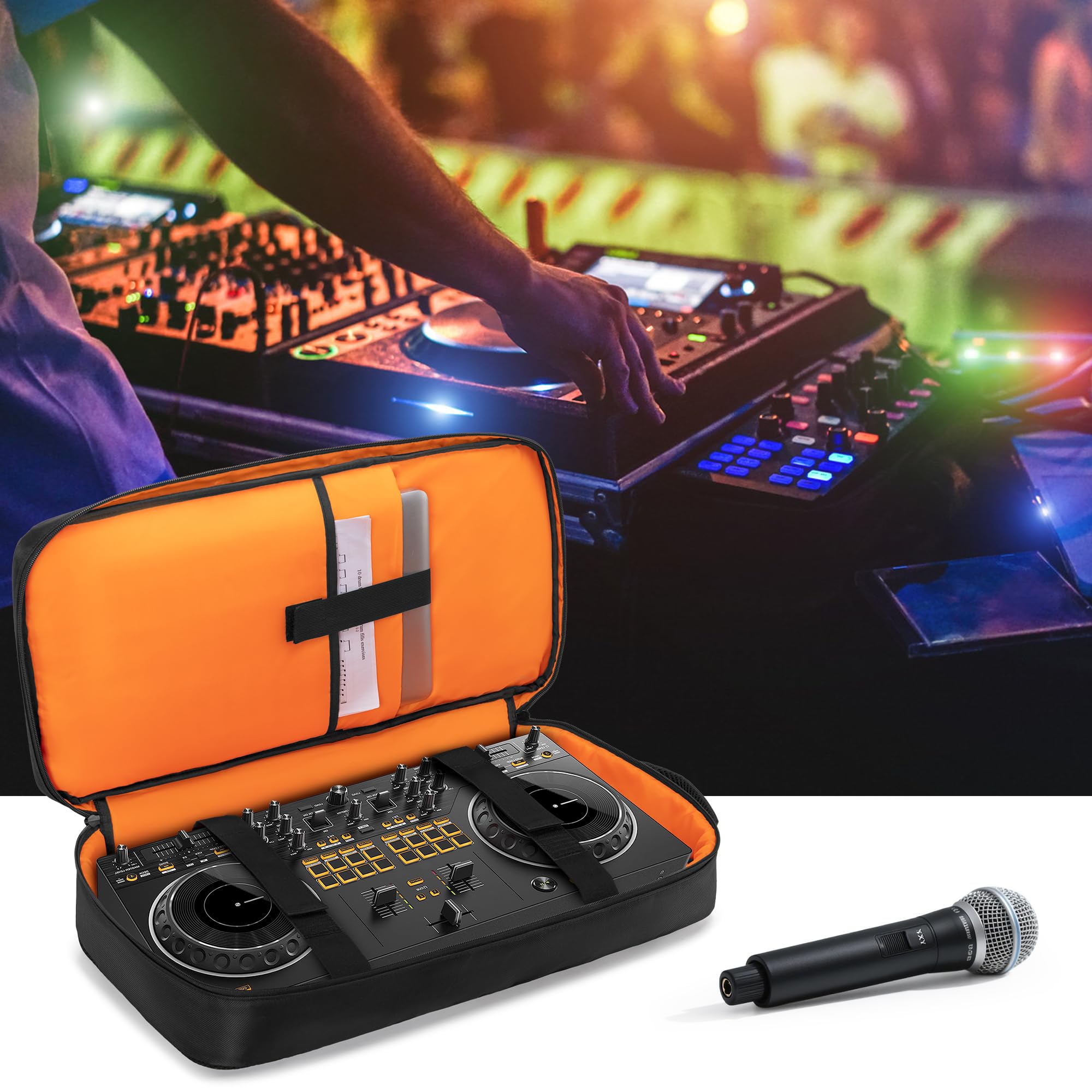 Rexmica Mochila Acolchada para Controladores DJ, Compatible con DDJ 400/DDJ-SB2/DDJ-SB3/DDJ-REV1/DDJ-FLX4, Bolsa con Compartimento para Portátil para Equipos de DJ, Mezcladoras de DJ y Cables