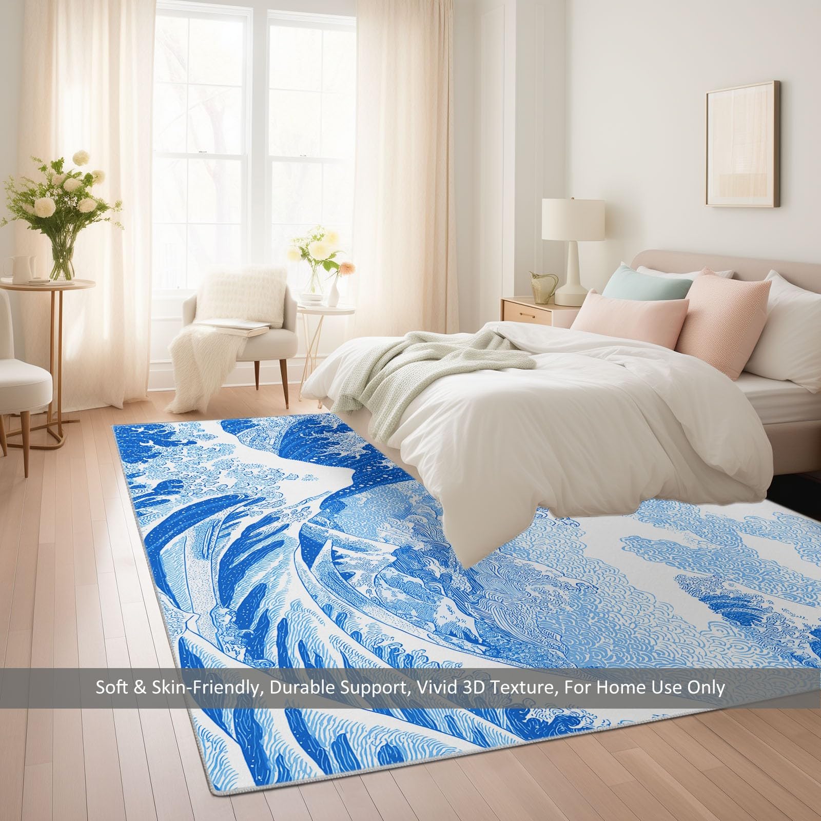 Tapis Poils Courts Moderne Vagues Bleues De L'Océan 80x150cm Tapis Salon Lavables Antidérapant Doux, Effet Impression 3D, pour Chambre Cuisine Salle à Manger Bureau