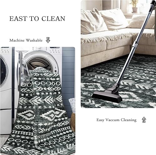 Miniatura 5 de Lahome Alfombras de cocina antideslizantes, lavables para entrada, estilo bohemio, blanco y negro, 2 x 3, alfombra de baño ultrafina con estampado