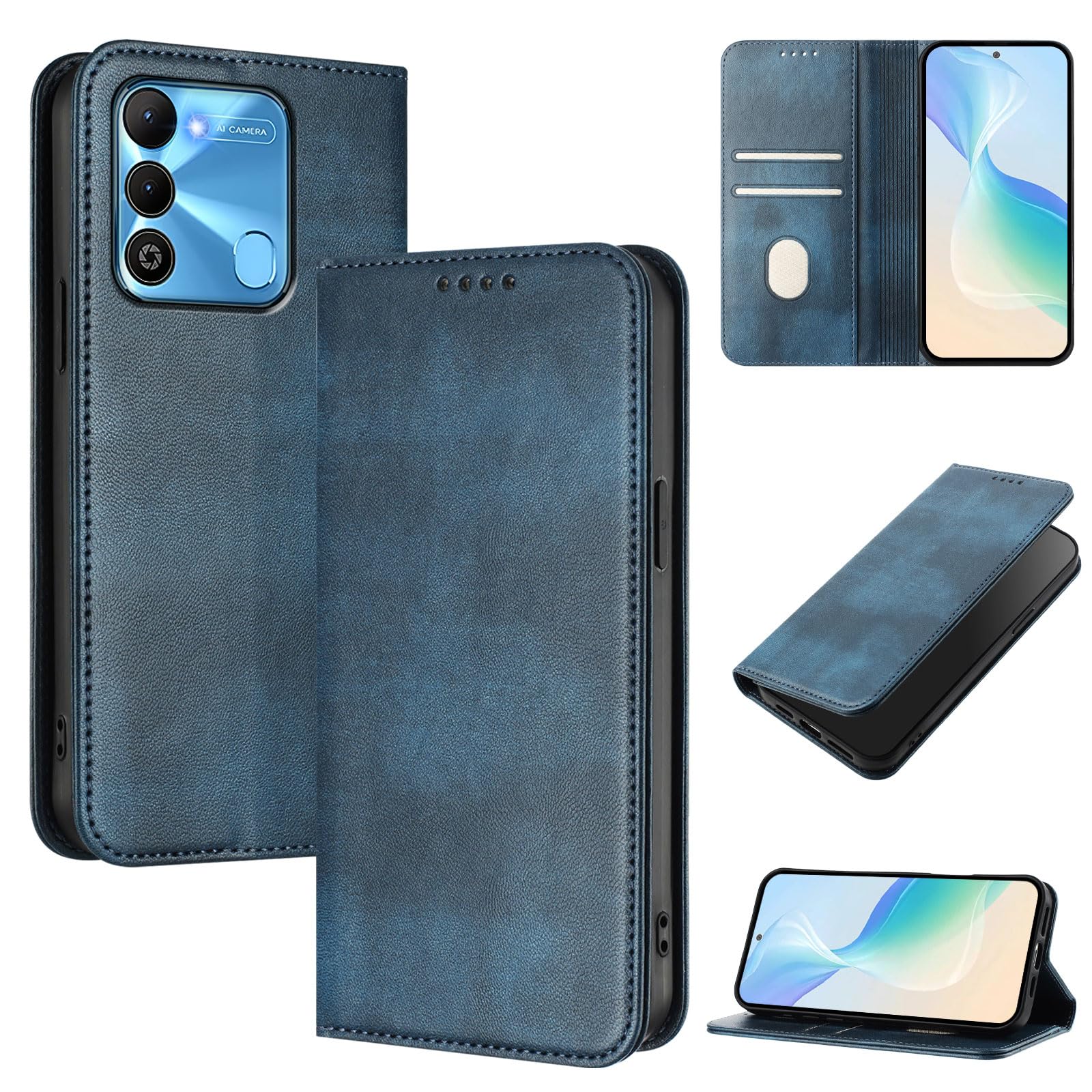 Cover Compatible with Tecno Spark Go 2022 4G KG5,Compatible with Tecno Spark 8C 4G / Spark 9 4G Card Slotting Wallet Phone Leather Case Blue