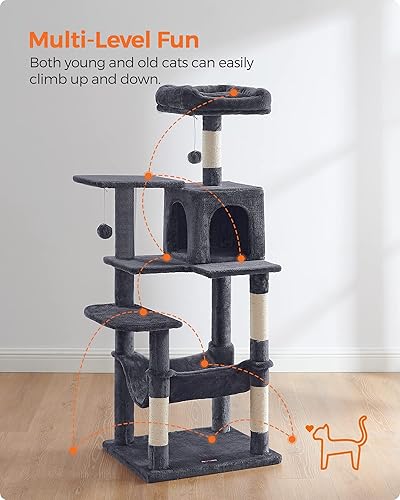 Miniatura 3 de Feandrea Árbol para gatos, torre para gatos de 56.3 pulgadas para gatos de interior, condominio para gatos de varios niveles con 4 postes