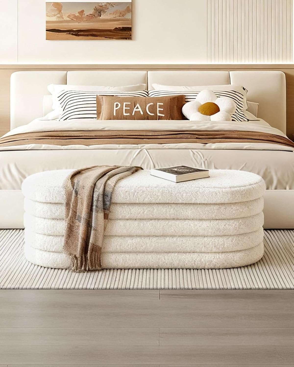 GLAXYFUR Storage Ottoman Bench, 43 Inch Upholstered Entryway Shoe Seat, End of Bed Stool Blanket Chest for Living Room, Hallway, Sherpa White - Image 4