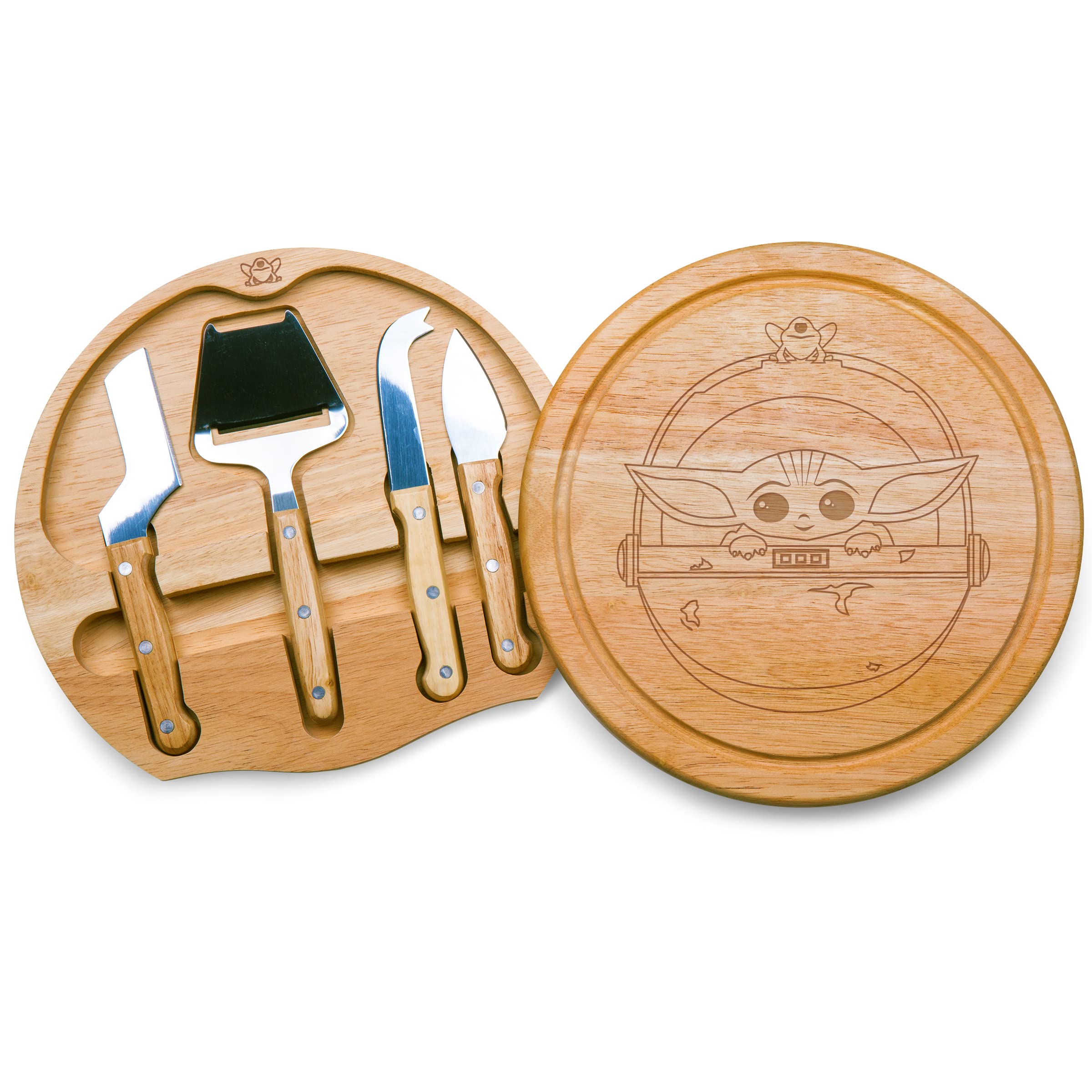 PICNIC TIME Star Wars Mandalorian Grogu Circo Cheese Board &amp; Knife Set, Charcuterie Board Gift with 4 Stainless Steel Tools, Wooden Cutting Board for Cheese, Meat &amp; Crackers, Housewarming, (Parawood)
