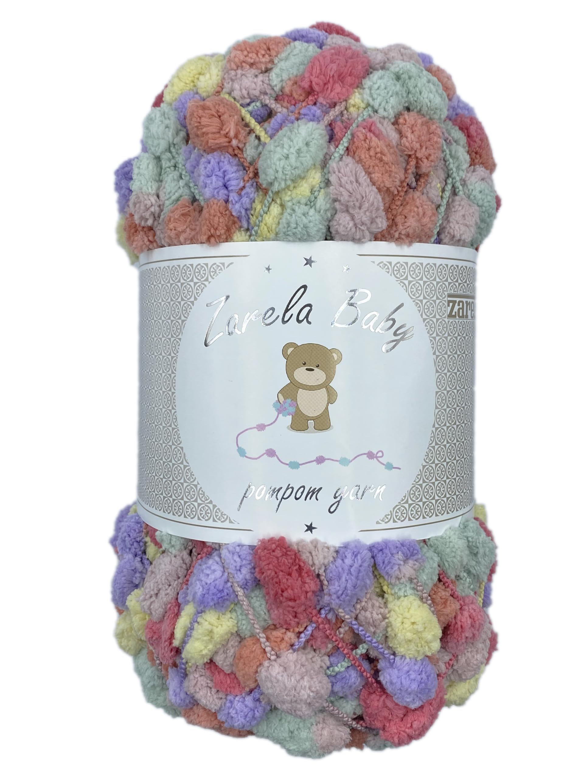 Zarela Baby Pom Pom Yarn Wool (55 Pink-Lilac-Yellow-Green)