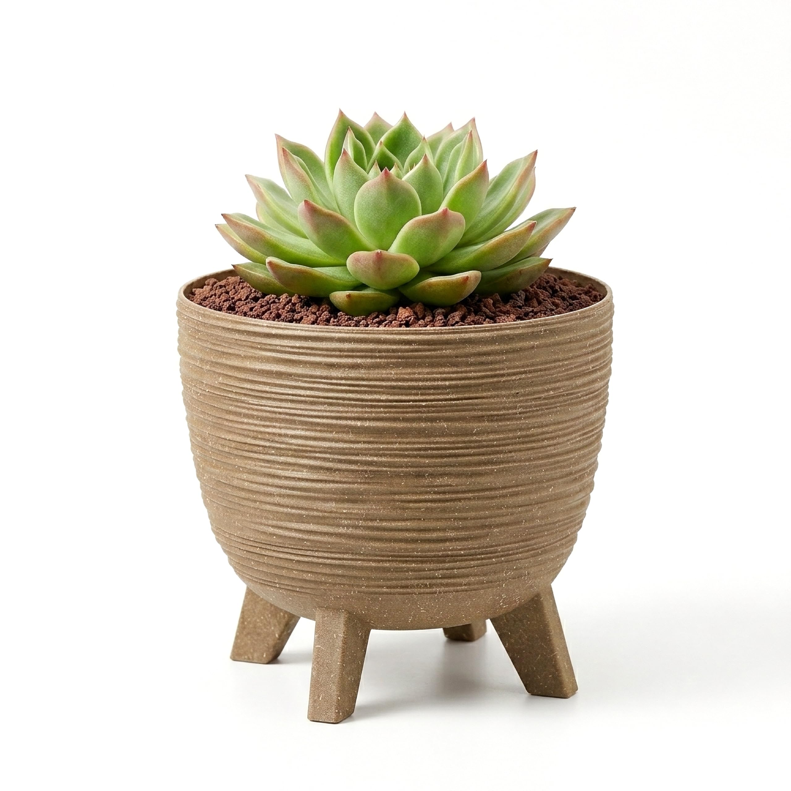 GEEZY Brown Plant Pot with Legs, 23.6 cm - Weather Resistant Indoor & Outdoor Planter - Modern Textured Flower Pot for Living Room, Garden & Patio