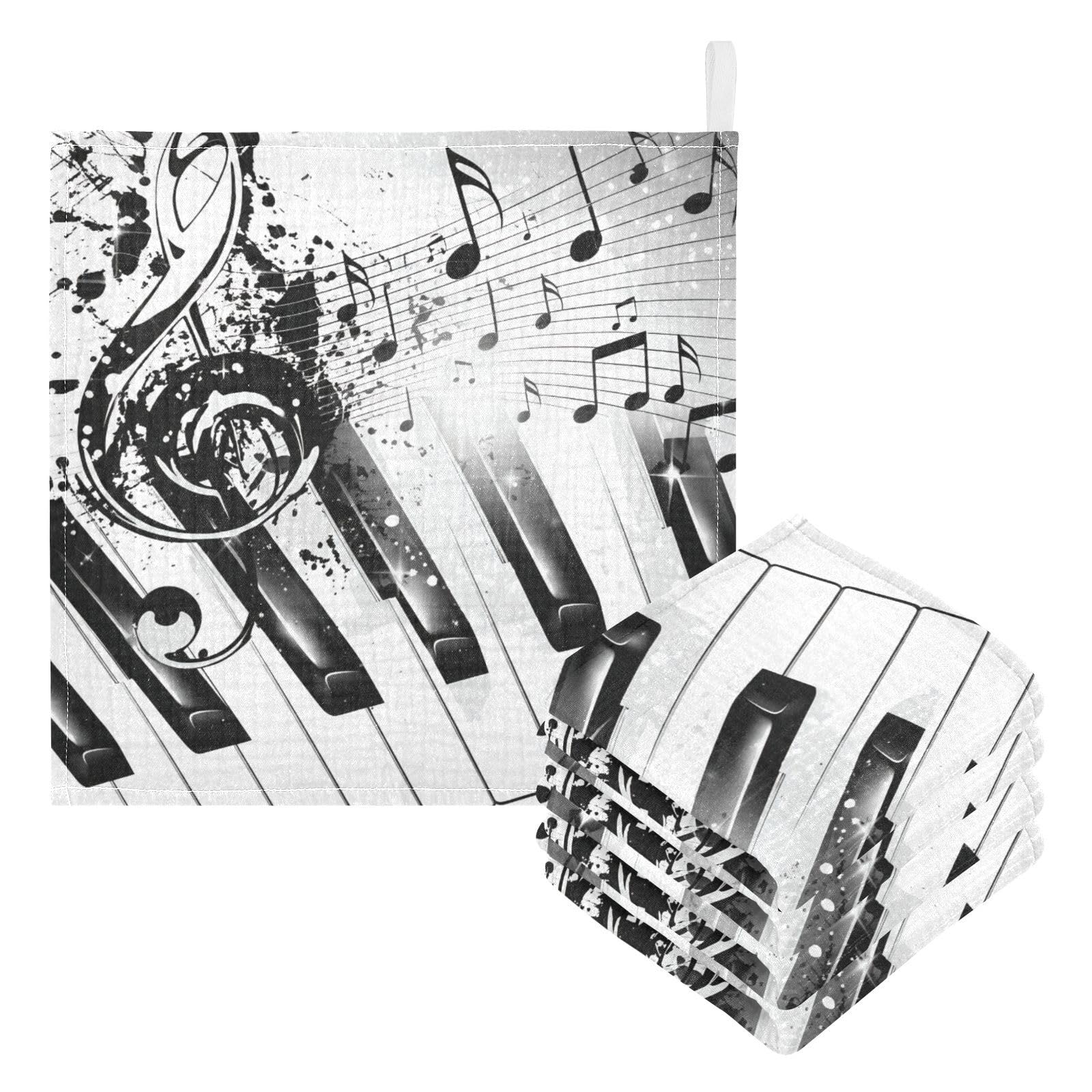 Kigai Piano Keys and Note Patterns Baby Washcloths,3pcs Ultra Soft Absorbent Towel,Newborn Bath Face Towel, Natural Reusable Baby Wipes for Sensitive Skin, Baby Registry as Shower