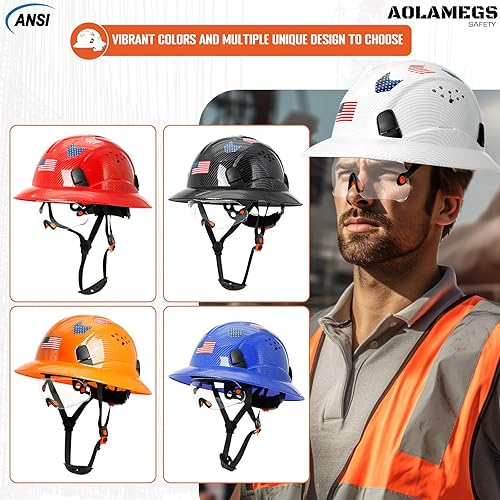Vista 9 de Carbon Fiber Pattern Full Brim Hard Hat with Visor-OSHA Approved Construction Safety Helmet for Men Women,ANSI Z89.1 Vented Reflective Hardhat with