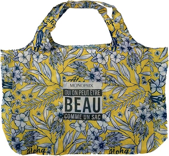 Amazon モノプリ Monoprix Fieurs Et Aut エコバッグ 折りたたみ コンパクト 軽量 4 Aloha イエロー系 並行輸入品 エコバッグ 買い物バッグ