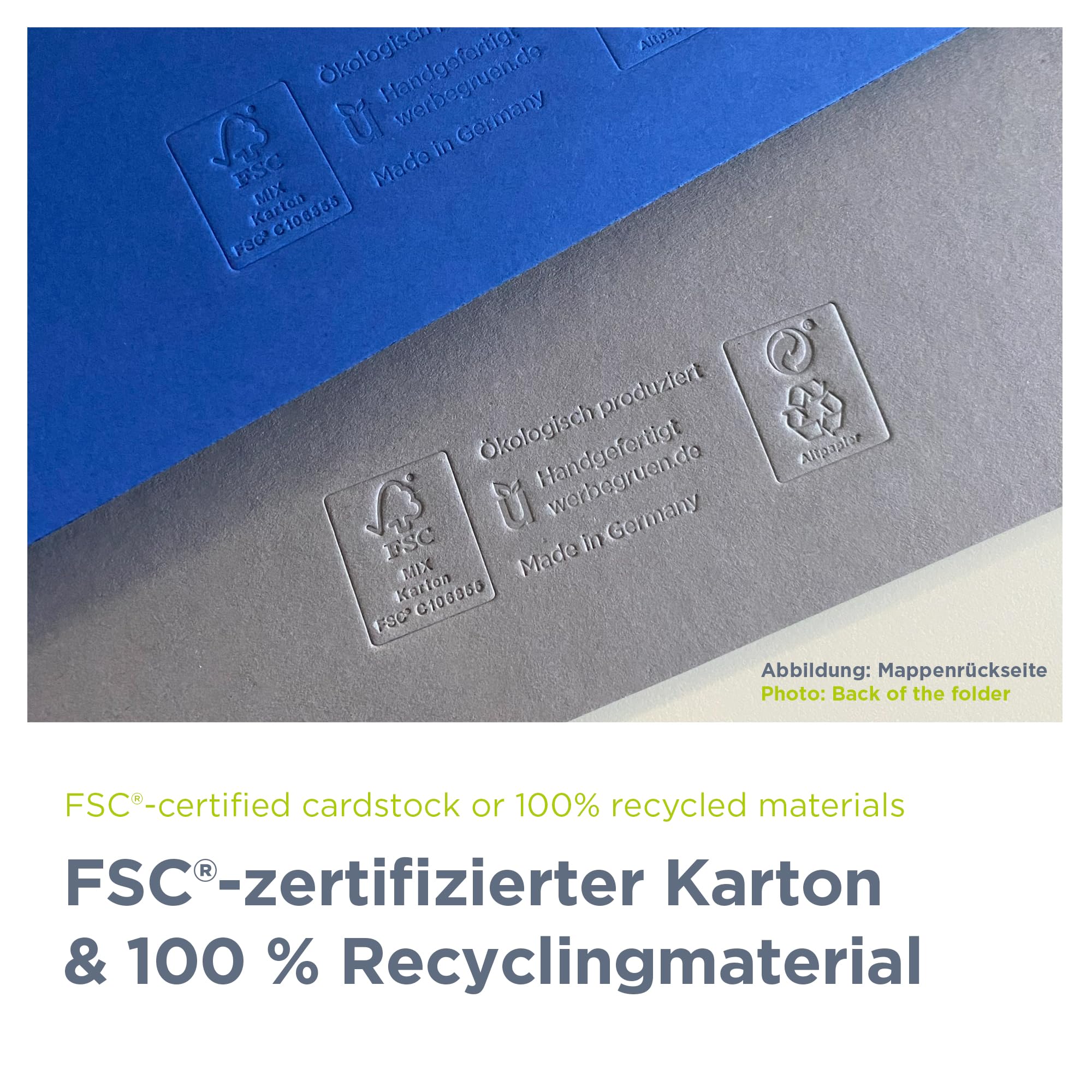 100 x Präsentationsmappe für A4 in weiß, FSC® MIX 70%, sehr stabile Dokumentenmappe 320g/m² Karton mit Visitenkartenschlitz, passt in C4-Umschlag, Made in Germany, direkt vom Hersteller Werbegrün