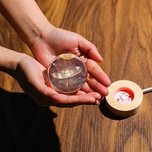 Miniatura 2 de Bola de cristal del sistema solar 3D con base táctil de iluminación colorida LED, modelo de sistema solar, decoración de ciencia astronomía, regalos