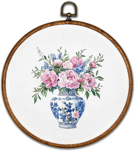 BCUANGD Chinoiserie Round Wall Art Decor - Blue and White Porcelain Vase Wall Ar