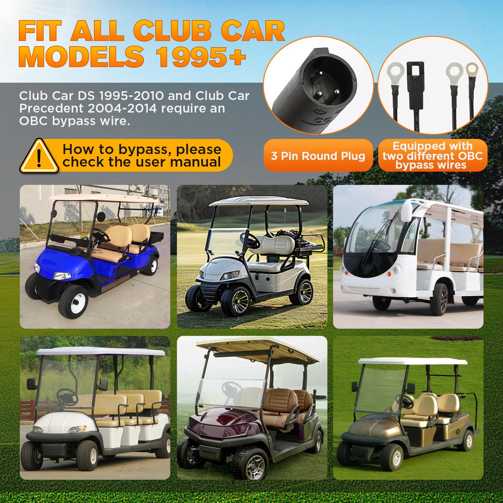 KAISAL Caricabatterie 48V 18A per Golf Cart Club Car, Caricabatterie Impermeabile IP67, Ricarica Intelligente Automatica a 5 Fasi, Caricabatterie per Batterie al Piombo-acido 48V, Spina Rotonda 3 Pin
