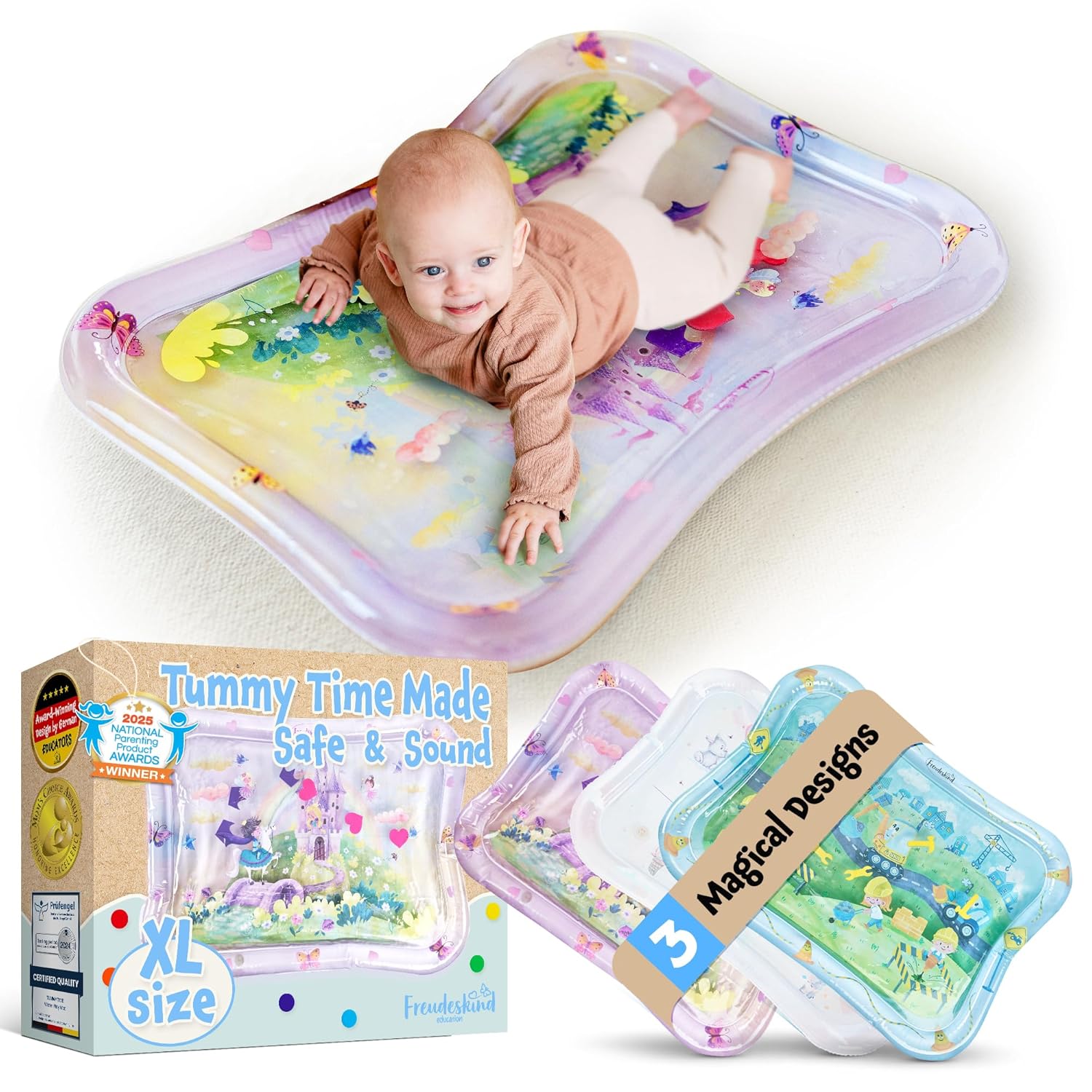 Premium Water Play Mat XXL – Award-Winning Inflatable Tummy Time Water Mat – Sensory & Motor Development Designed by Professional Educators – Certified 100% Baby-Safe Materials