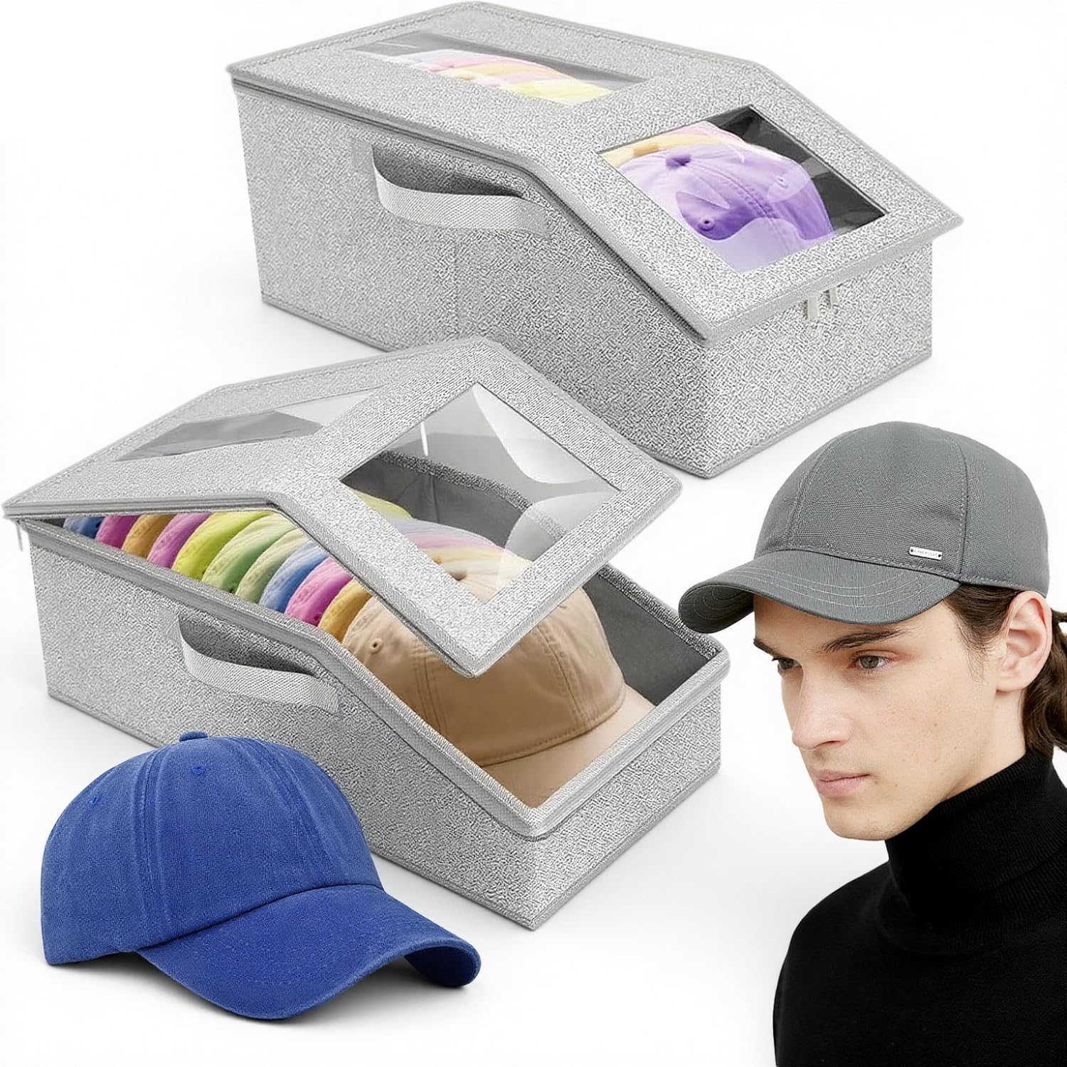 lot 2 boîtes rangement casquettes 24