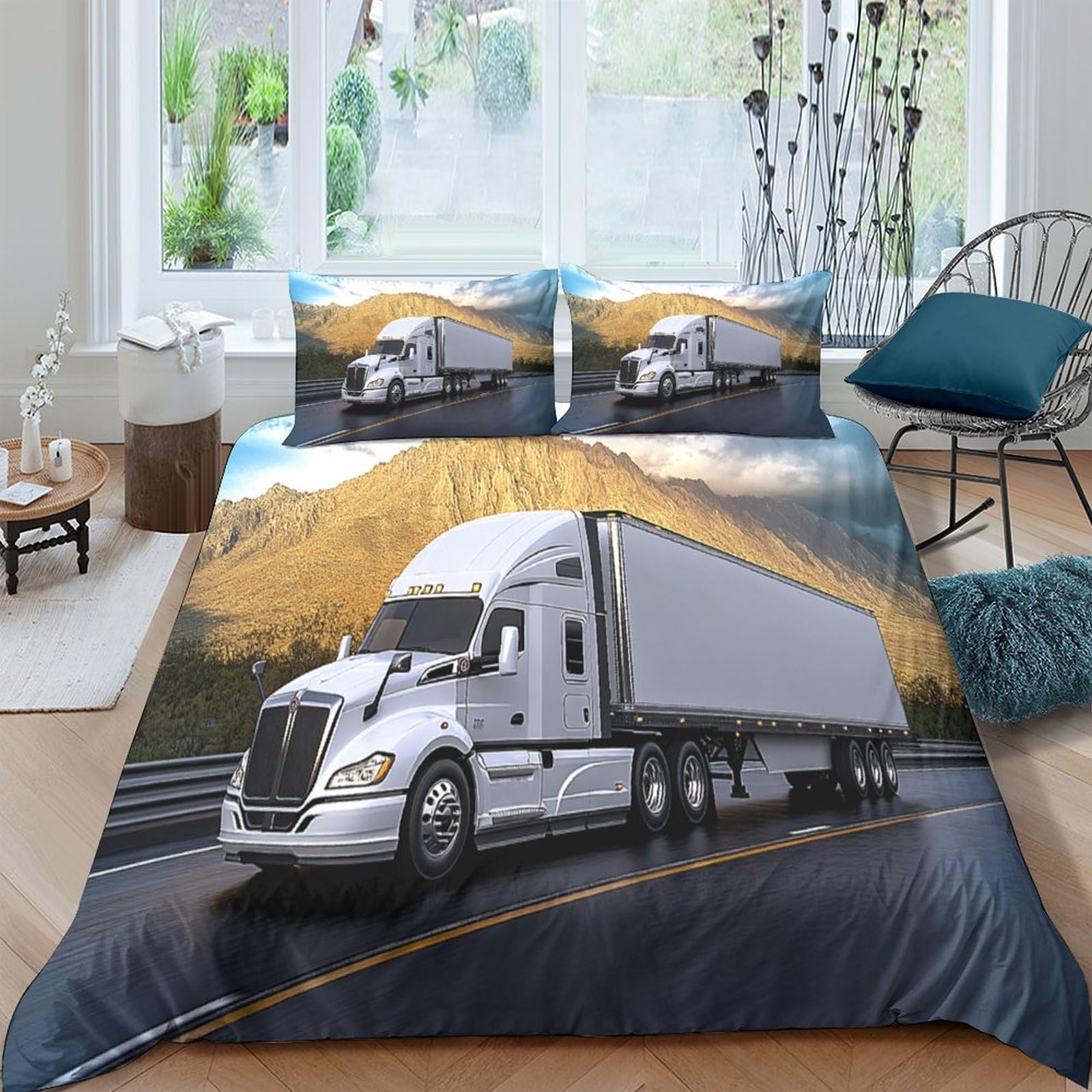 Ctjqhvkz Style-9 3D Printed Truck Road Fitted Sheet Microfiber Soft Breathable Mountain Highway Bed Cover For Bedroom Guest Room Decor Single（135X200cm）