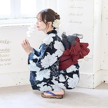 【新品】 浴衣 黒×グリーン 花柄 Amazon | [ANDESIR] アンデジール 浴衣 4点セット 花柄 青 黒