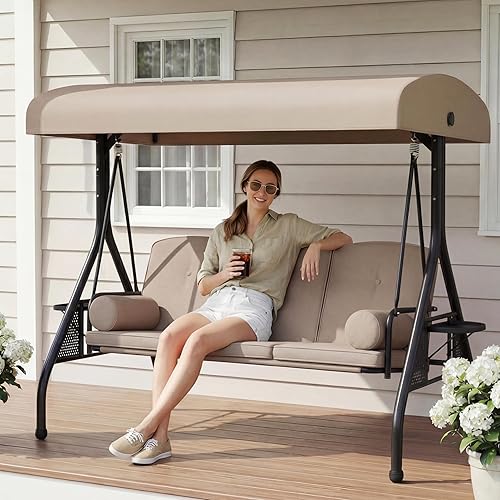 Columpios de patio con toldo, banco de columpio para exteriores, columpios pesados al aire libre con toldo, columpio de patio trasero para adultos,