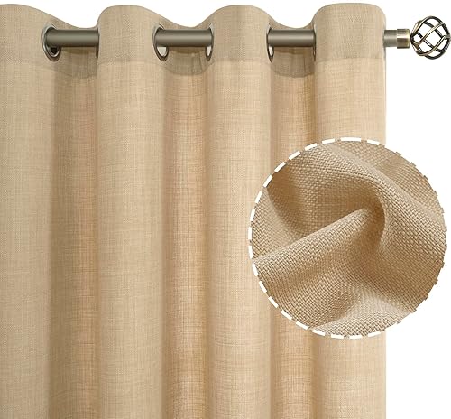 Miniatura 2 de LAMIT Juego de 2 paneles de cortinas de lino natural de 95 pulgadas de largo, con ojales, de lino grueso, con ojales, filtrado de luz, cortinas de