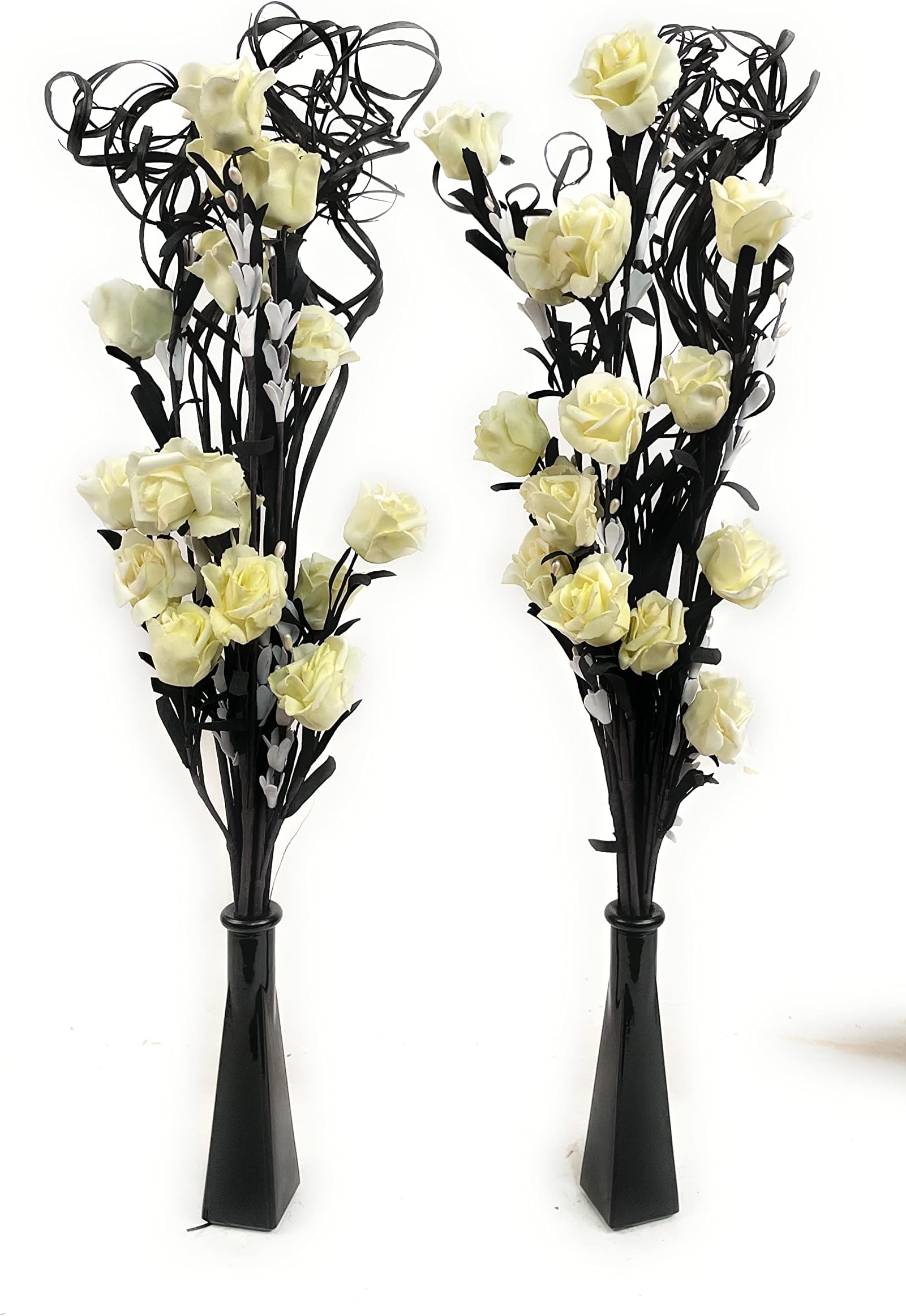 Link Products Set Of 2 Black Vases With Flowers, Contemporary Home Living White