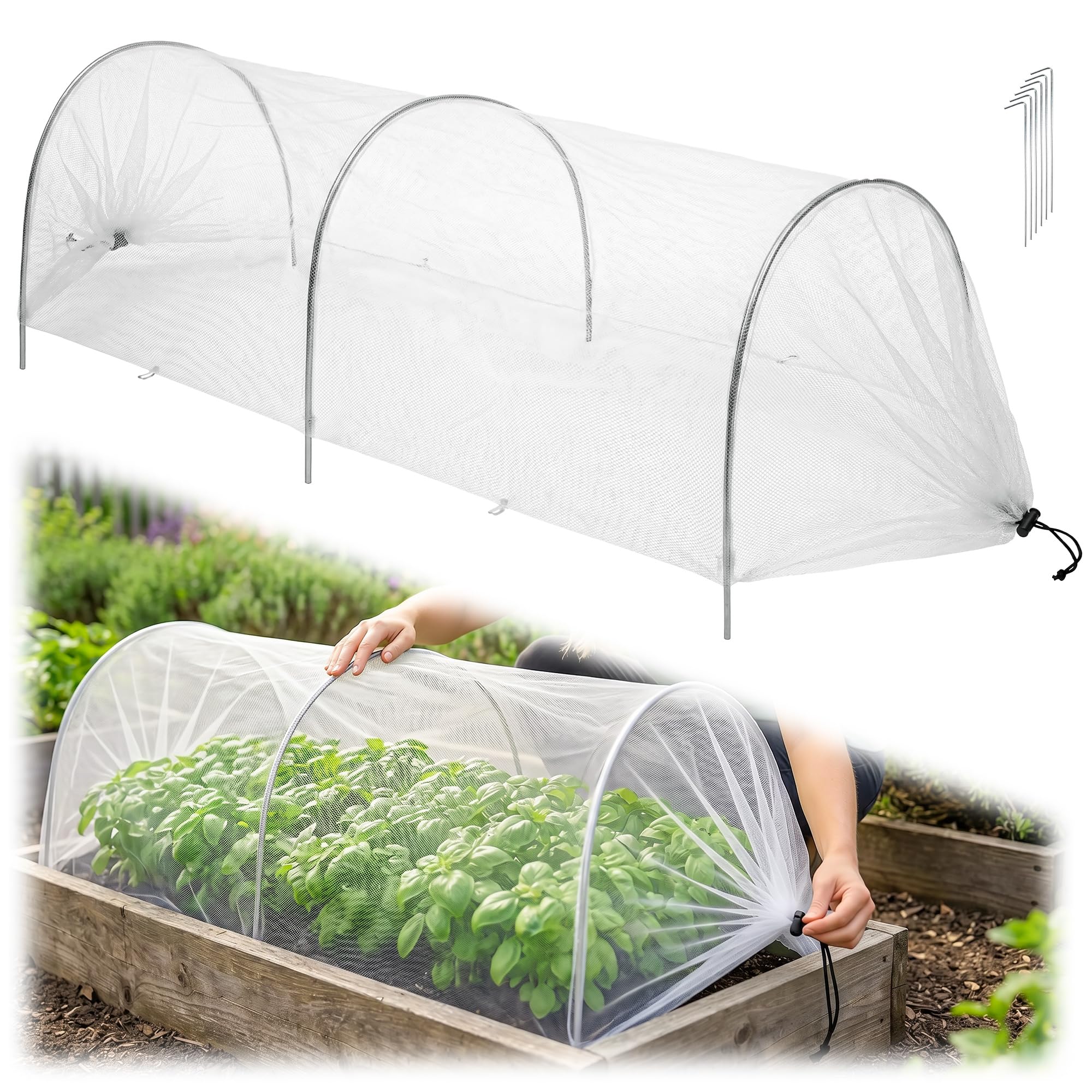 Garden Net Grow Tunnel,Garden Cloches and Tunnels Plant Cover Veg Protection Plant Ultra Fine Mesh Cover Fruit Flowers Row Cover