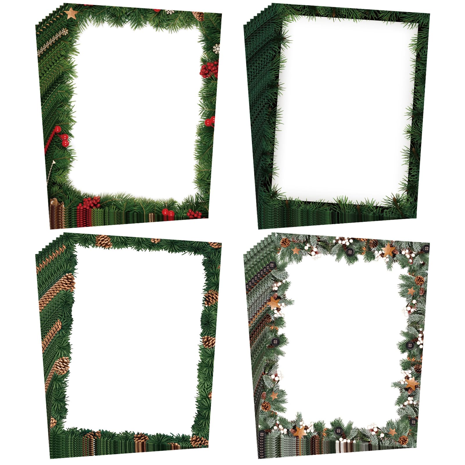Watersay 100 Pcs Christmas Printer Paper 8.5" x 11" Christmas Letterhead Xmas Holiday Stationery Writing Paper for Greeting Cards Invitations Office