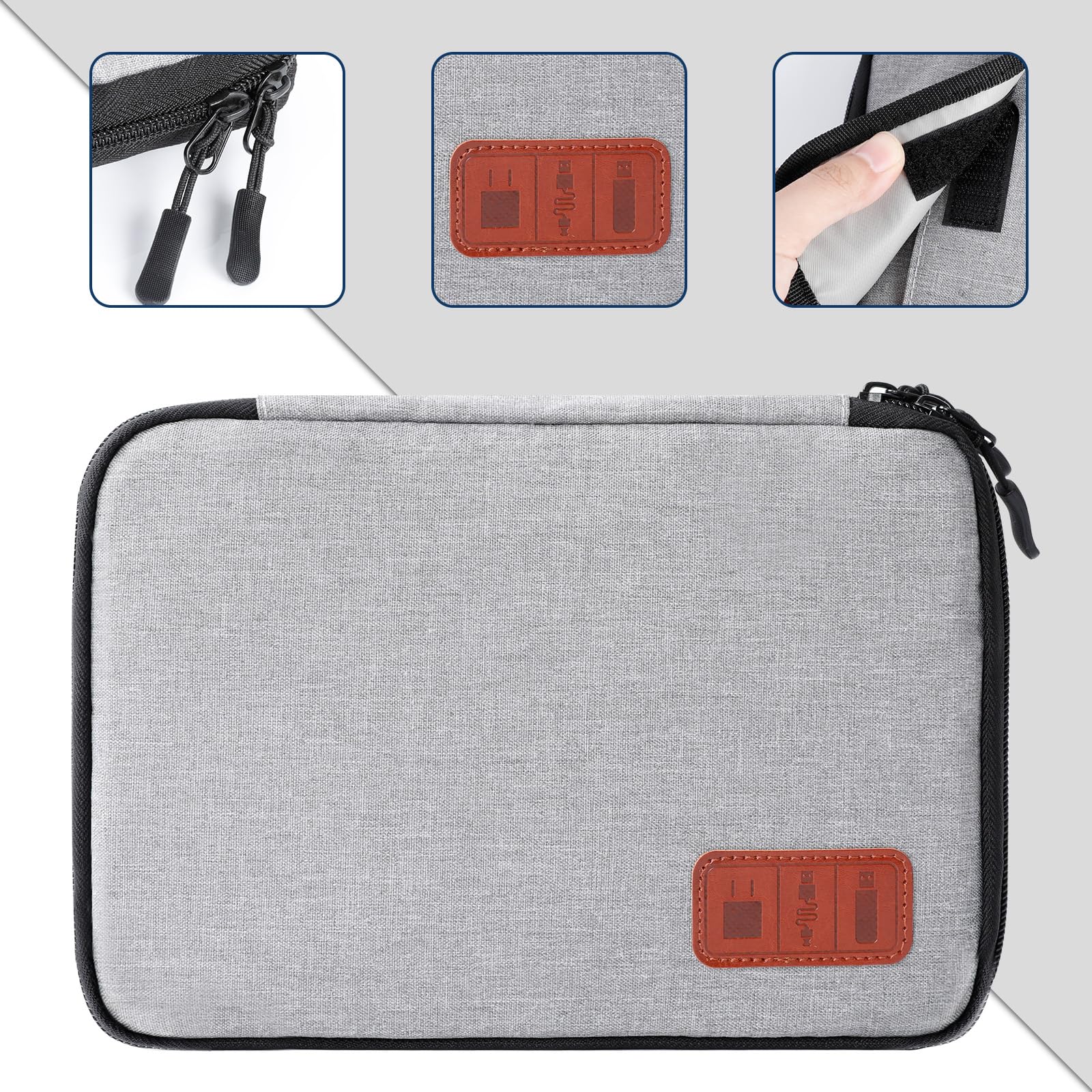 Cozary Torba do przechowywania kabli, torba na kable podróżne, przenośny organizer na akcesoria elektroniczne do dysków twardych, kabli, ładowarki, kabli USB, karty SD, szara