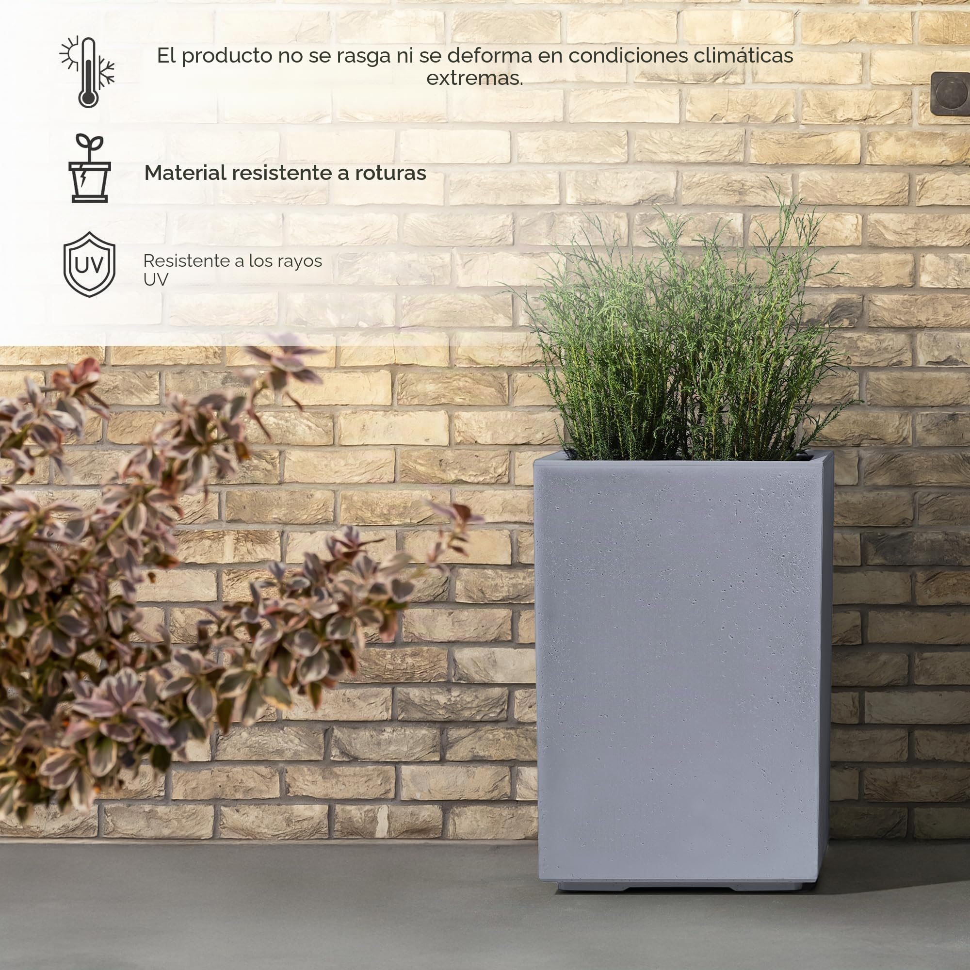 KONZEPT Macetero grande con ruedas para interior y exterior, 40 × 40 × 60 cm, color gris con aspecto de hormigón, de material 100% reciclado, ideal para salón, jardín y terraza