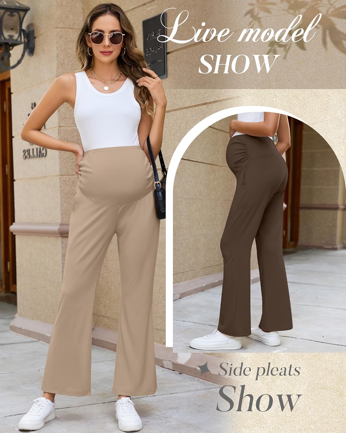 3 Pack Women's Maternity Pants Over The Belly Pregnancy Pants Comfy Bootcut Pregnant Sweatpants with Pockets - Image 5