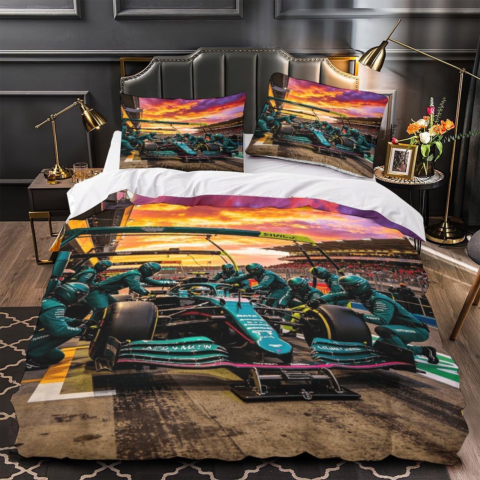 XiaopangXY Lovingly Formulaa Racing Quilt Cover Single（140x200cm） With Hidden Zipper, Pit Stop Duvet Cover with Pillowcases, Soft Light Microfiber Comforter Cover for Boy & Girl Adults