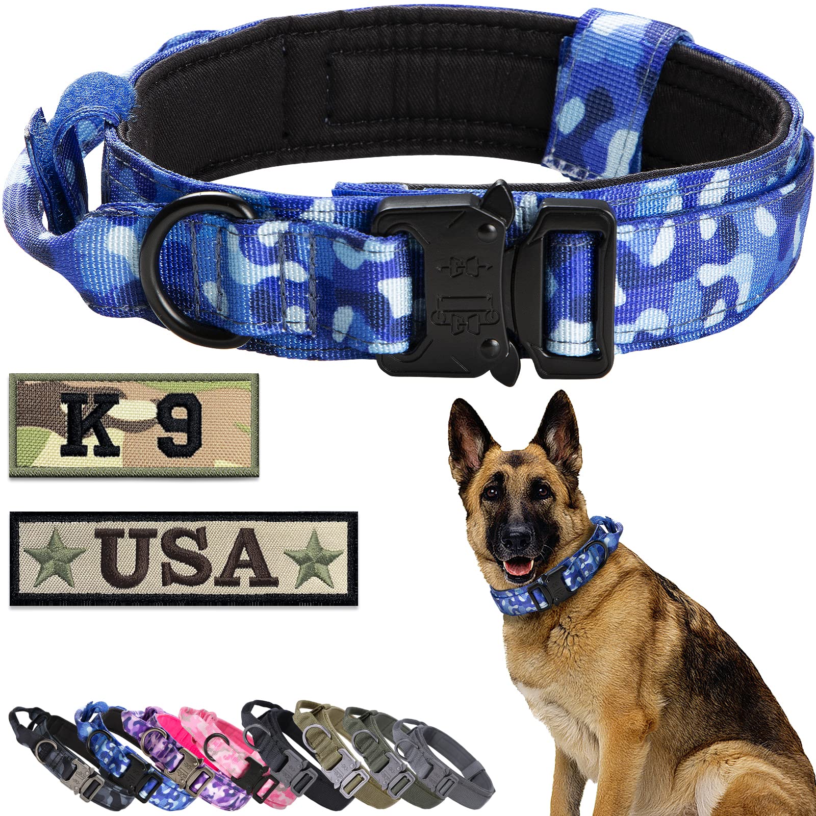 Tactical Dog Collar,Amai keto Adjustable Military Training Nylon Dog Collar with Control Handle and Heavy Metal Buckle for Medium and Large Dogs (Navy Blue, M)
