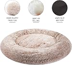 Bedfolks Calming Donut Dog Bed, 36 Inches Round Fluffy for Large Dogs, Anti-Anxiety Plush, Machine Washable (Brown, Large)