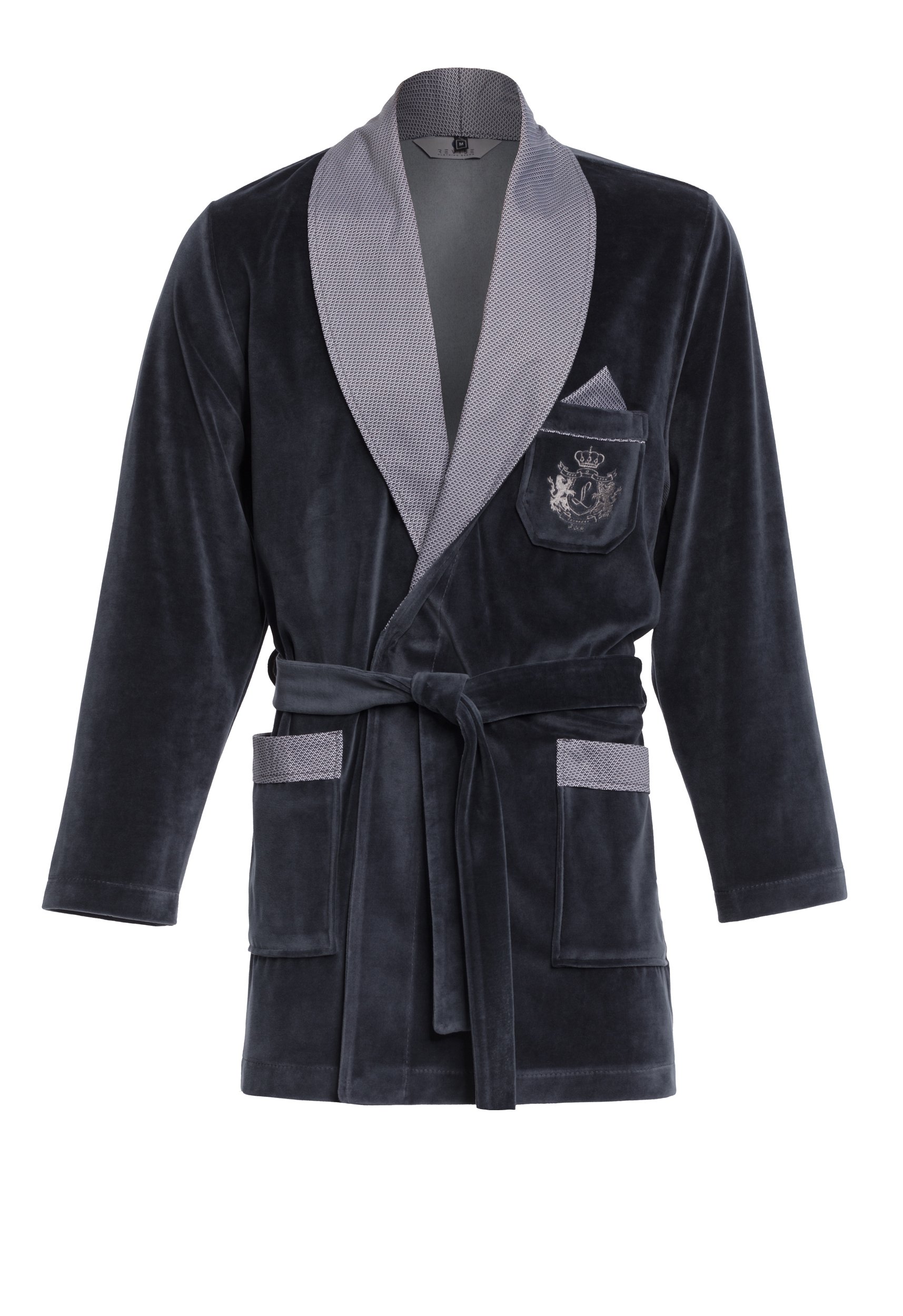 Revise RE-111 Short Dressing Gown - Smoking Jacket - with embroidered pocket Graphite C1 – XXL