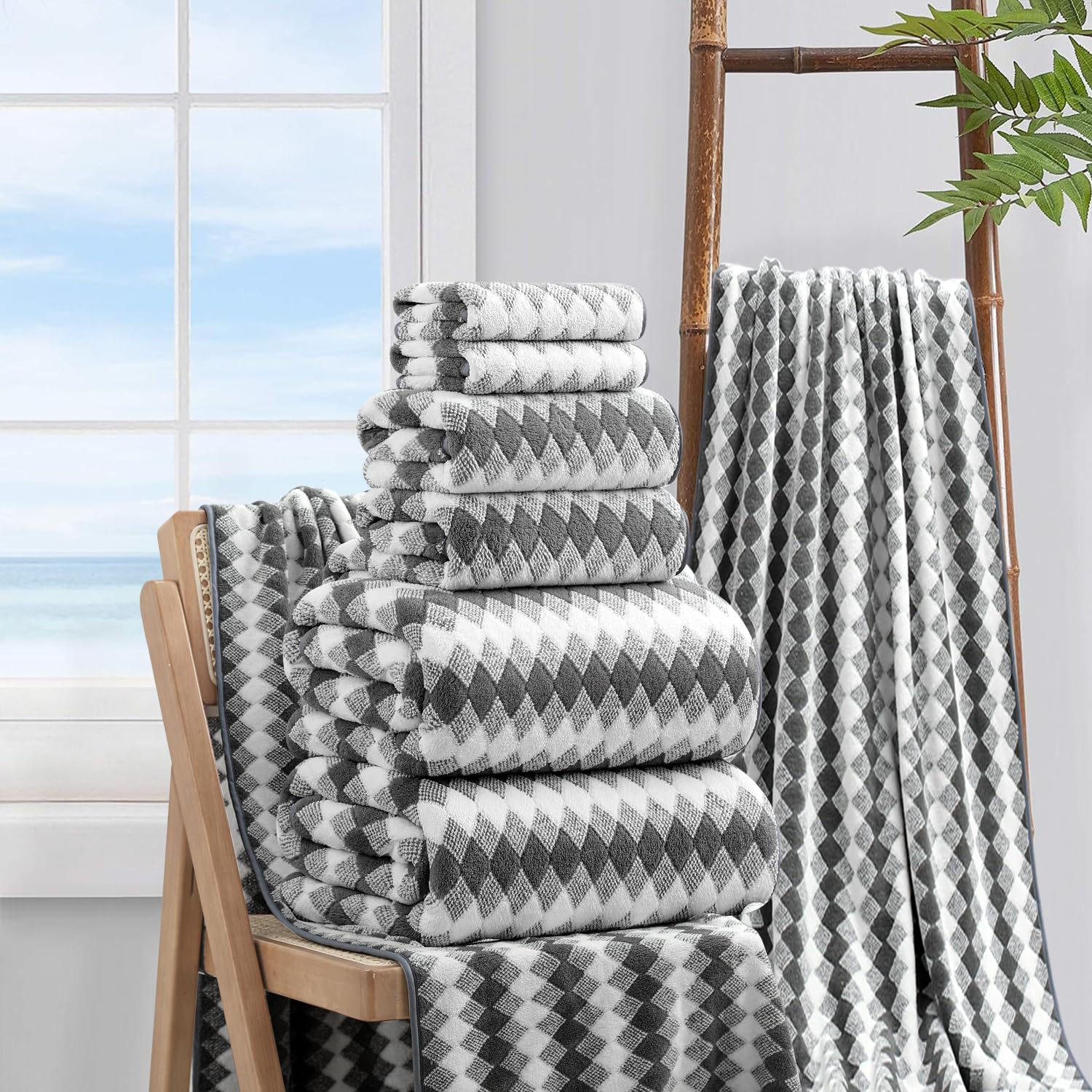 8-teiliges Badezimmer-Handtuch-Set, dunkelgrau, 600 g/m², weiches Premium-Handtuch-Set, sehr saugfähig, schnell trocknend