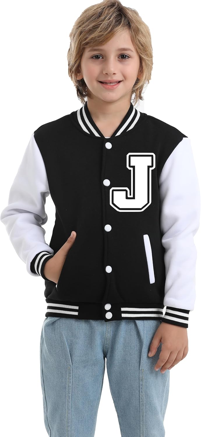 Kids Baseball Jacket Letter Print Boys Girls Varsity Coat Casual Lightweight School Uniform With Button